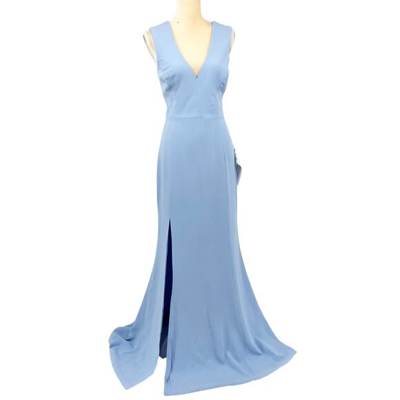 DRESS THE POPULATION Sandra Mermaid Gown Dress Large Sky Blue Stretch Crepe NWT - Picture 4 of 13
